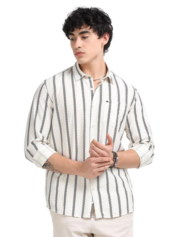 Men Striped Long Sleeve Casual Polo Shirt