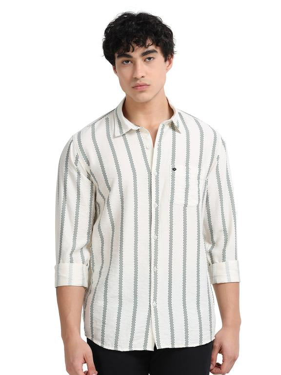 Men Striped Long Sleeve Casual Polo Shirt