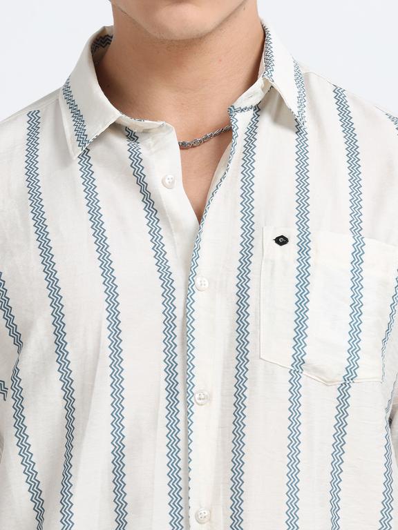 Men Striped Long Sleeve Casual Polo Shirt