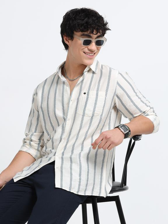 Men Striped Long Sleeve Casual Polo Shirt