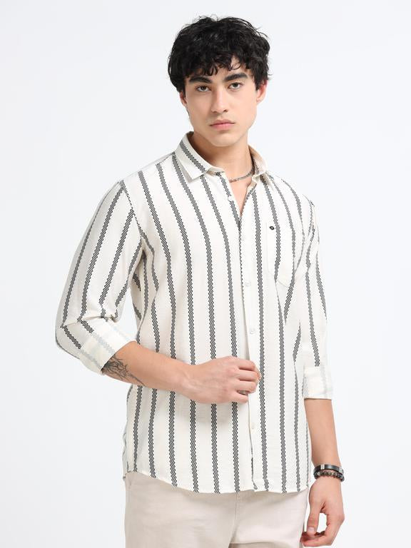 Men Striped Long Sleeve Casual Polo Shirt