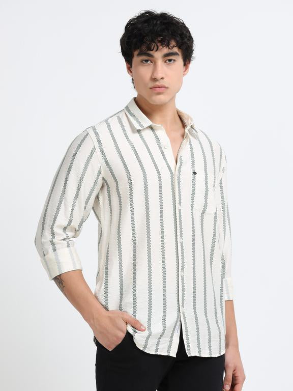 Men Striped Long Sleeve Casual Polo Shirt
