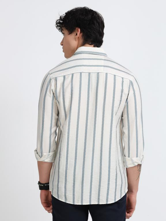 Men Striped Long Sleeve Casual Polo Shirt