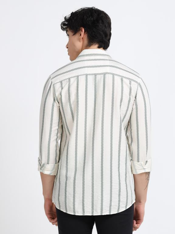 Men Striped Long Sleeve Casual Polo Shirt