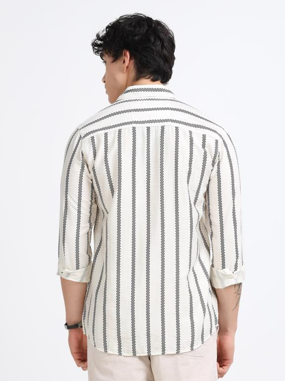 Men Striped Long Sleeve Casual Polo Shirt