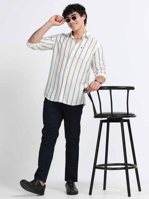 Men Striped Long Sleeve Casual Polo Shirt