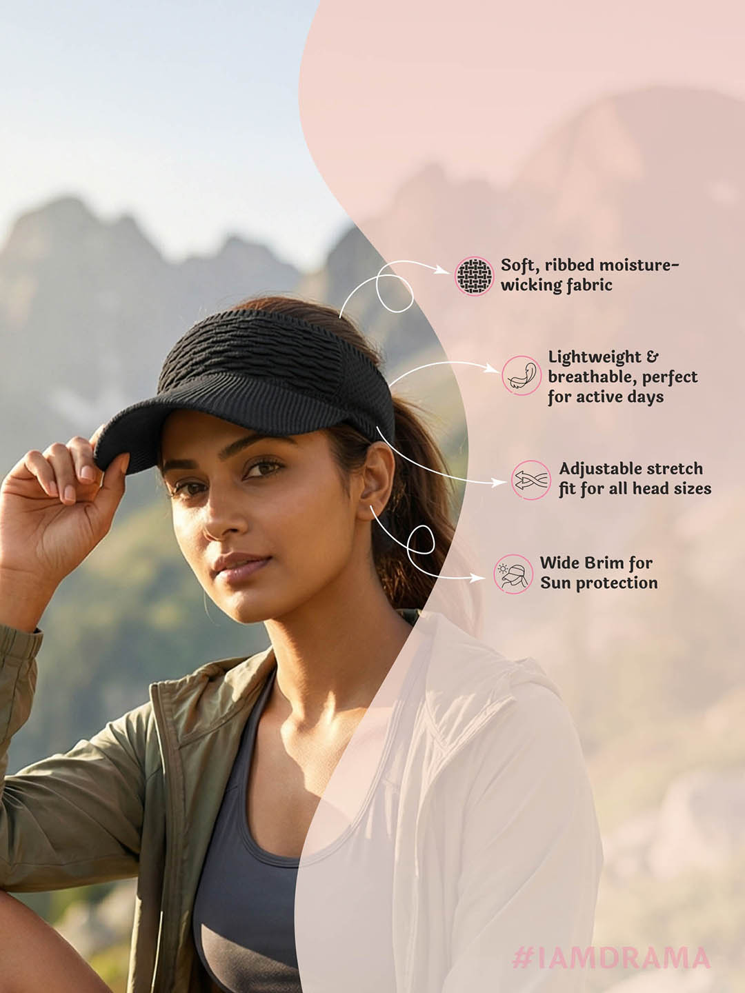 Black Ribbed Sun Visor Cap