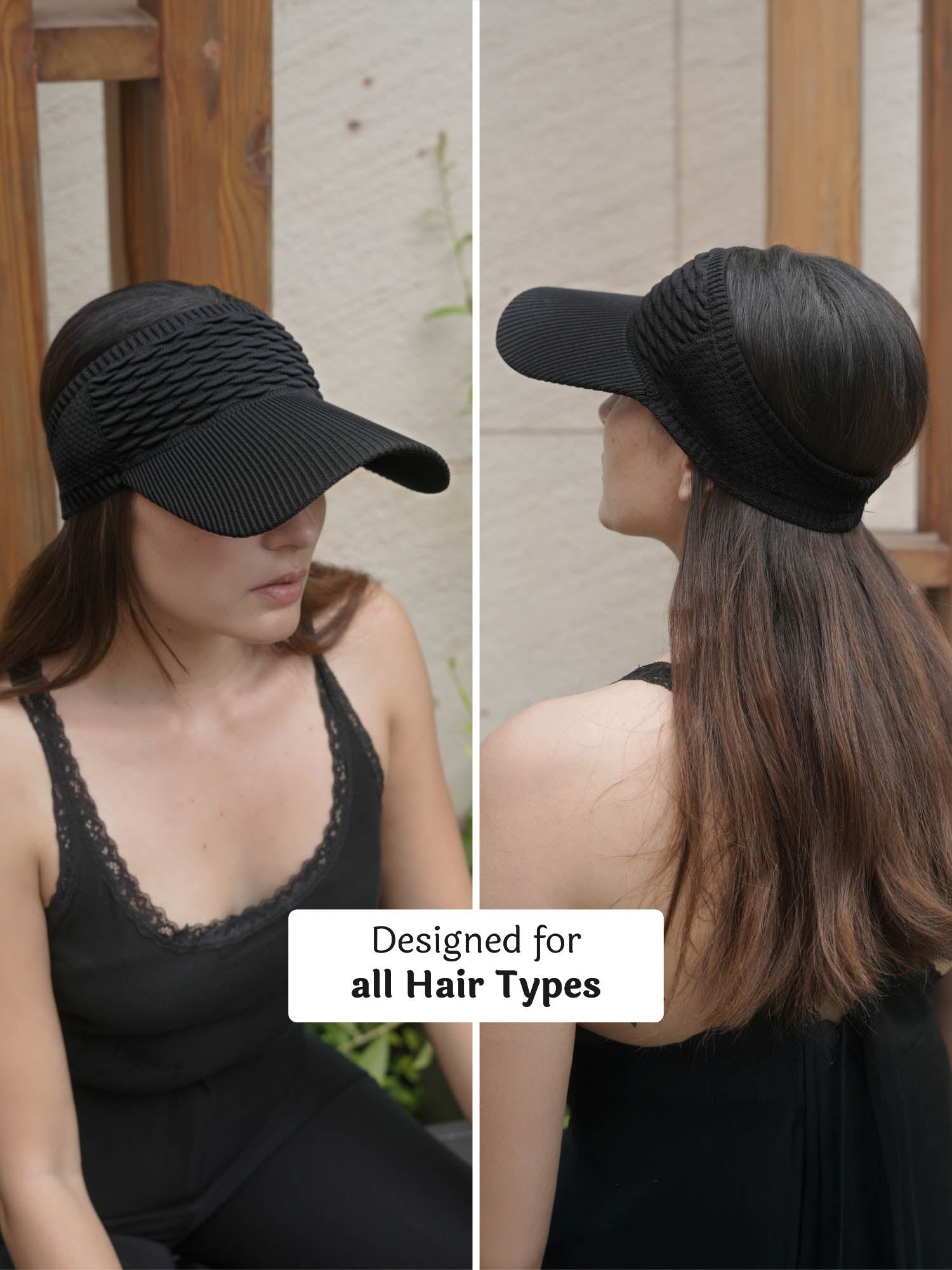Black Ribbed Sun Visor Cap