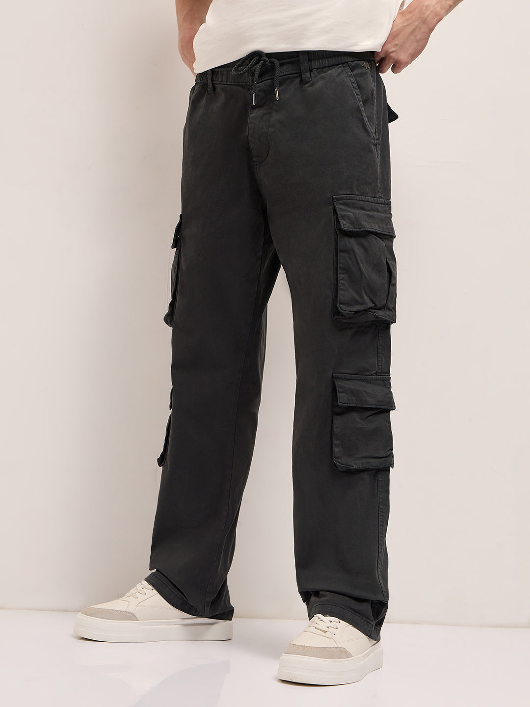 Men Classic Fit Grey Cargo Pants