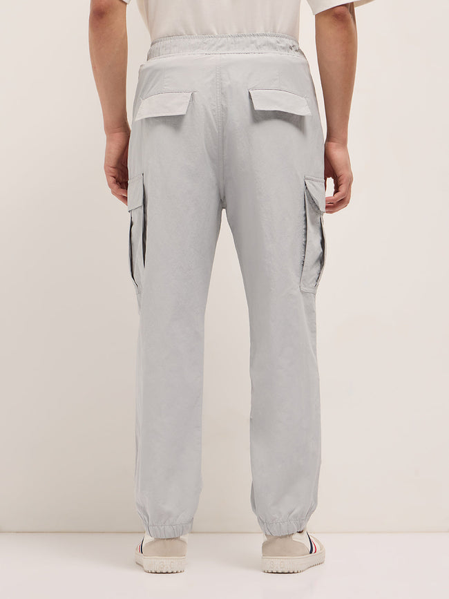Men Grey Nylon Relaxed Fit Cargo Pants