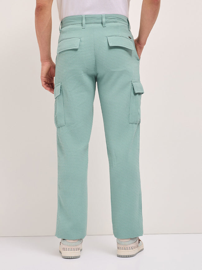Men Teal Self Design Trouser