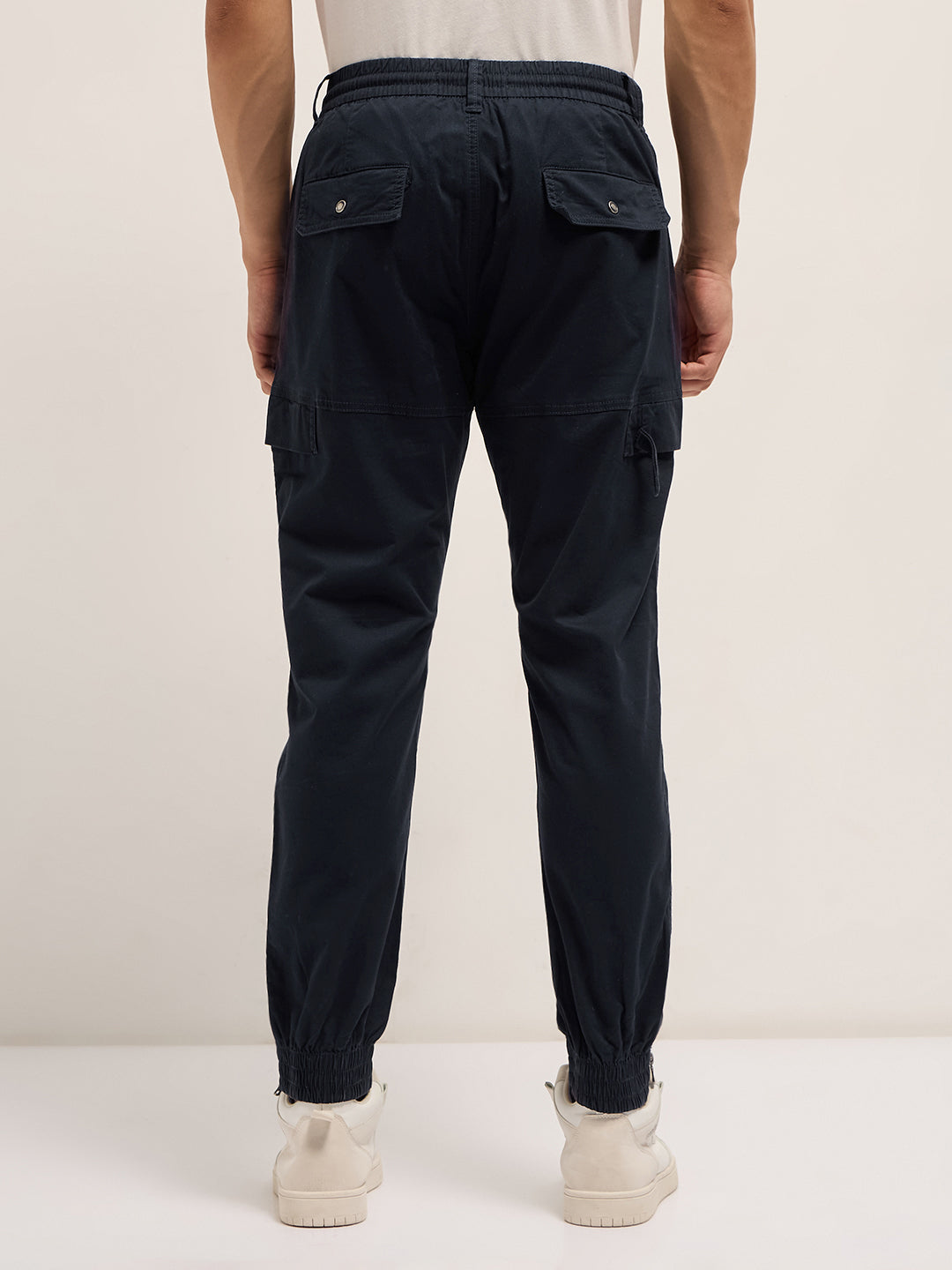 Men Navy Blue Cotton Relaxed Fit Cargo Pants