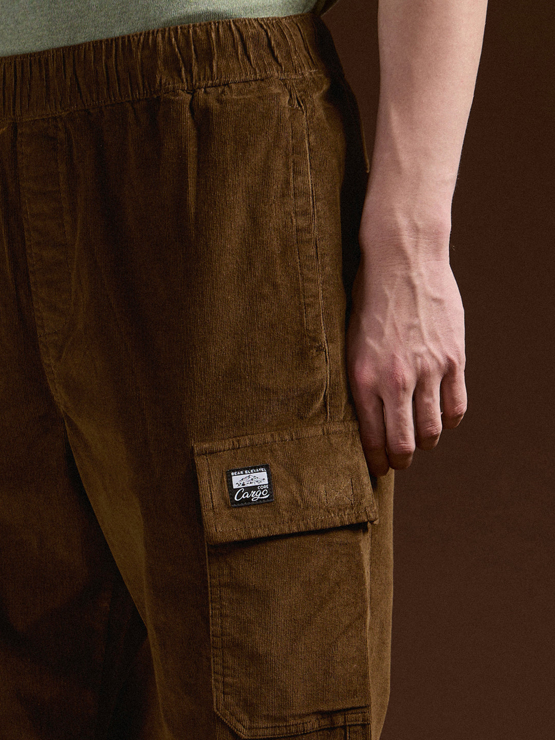 Men Brown Solid Baggy Fit Stylish Corduroy Cargo Pant