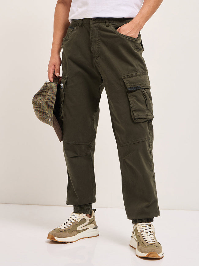 Men Olive Regular Fit Cargo Pants