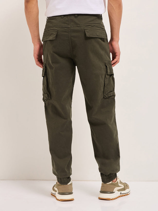 Men Olive Regular Fit Cargo Pants