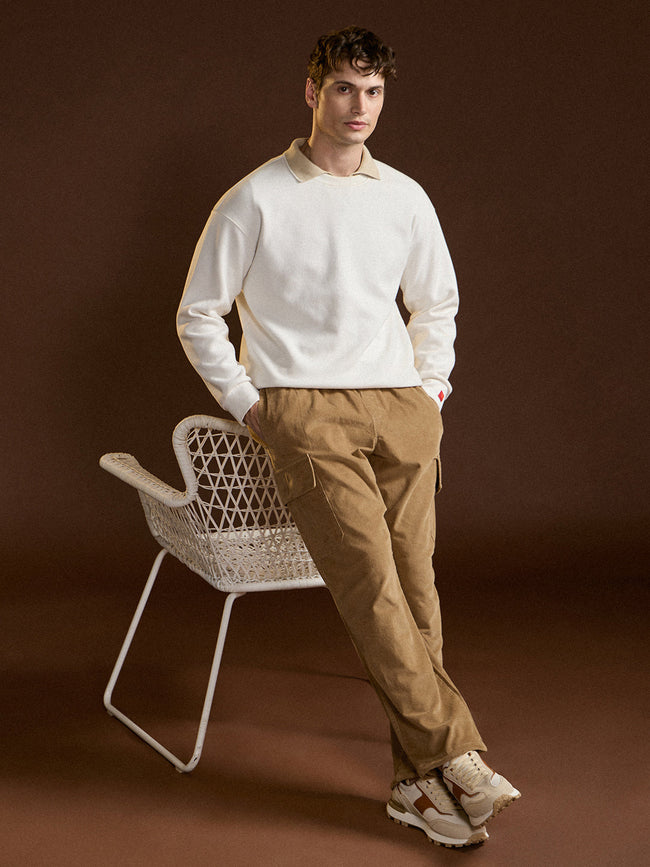 Men Brown Solid Baggy Fit Stylish Corduroy Cargo Pant