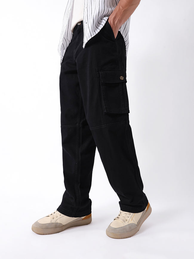 Men Black Cargo Trousers