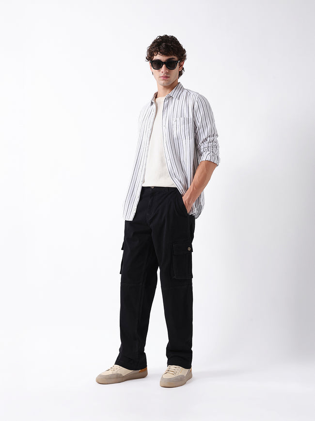 Men Black Cargo Trousers