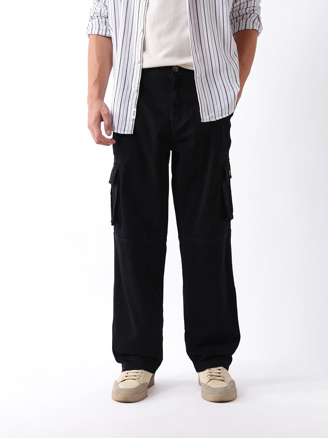 Men Black Cargo Trousers