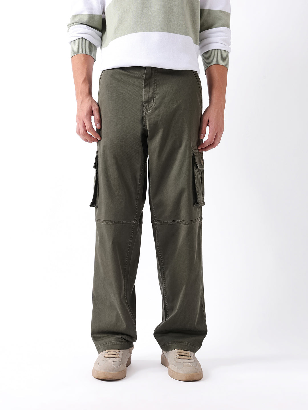 Men Olive Cargo Trousers