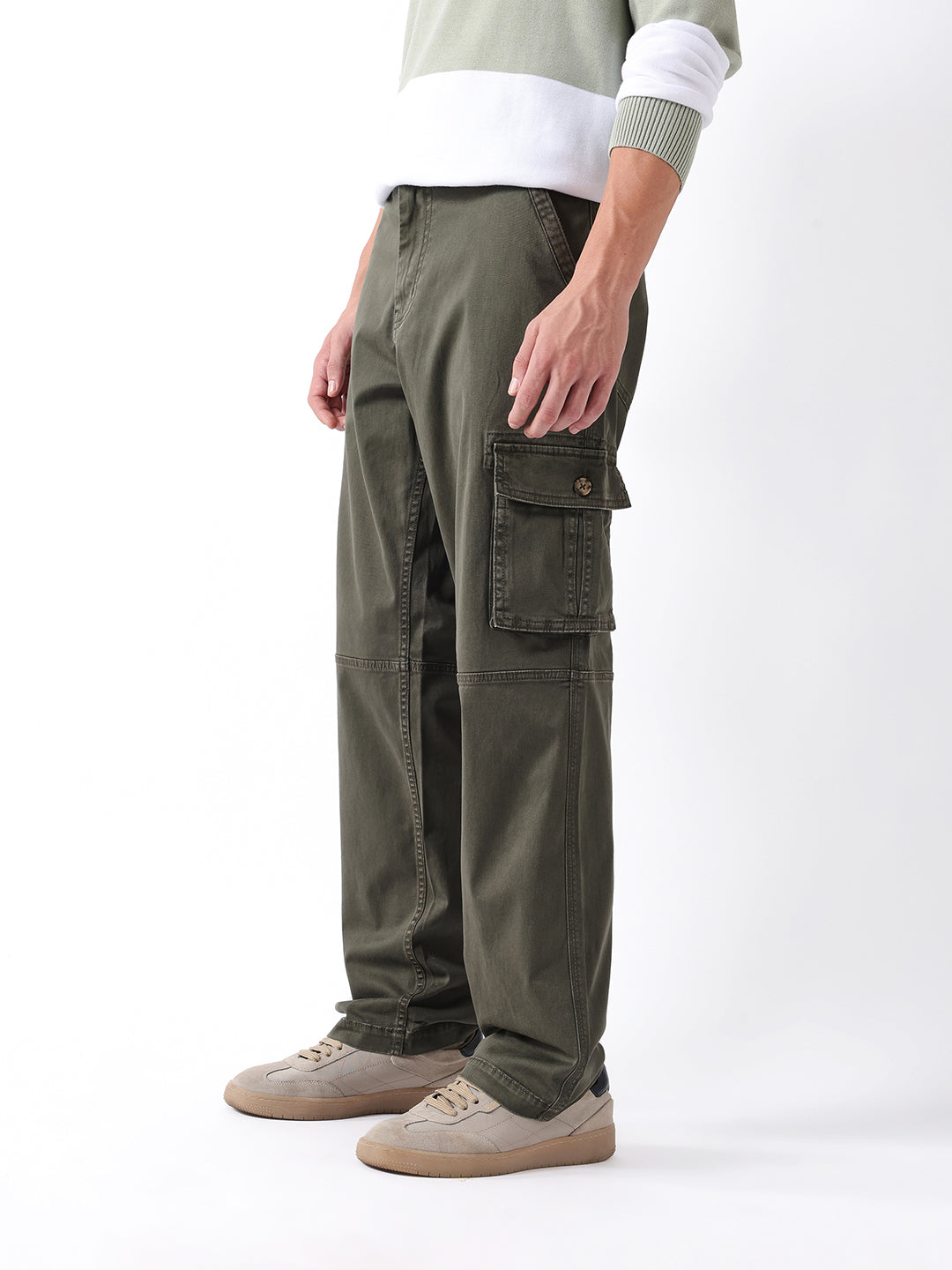 Men Olive Cargo Trousers