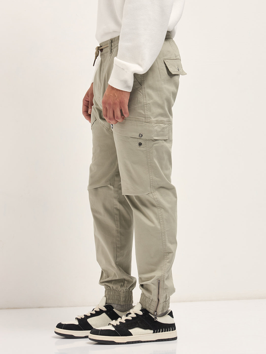 Men Beige Cotton Relaxed Fit Cargo Pants