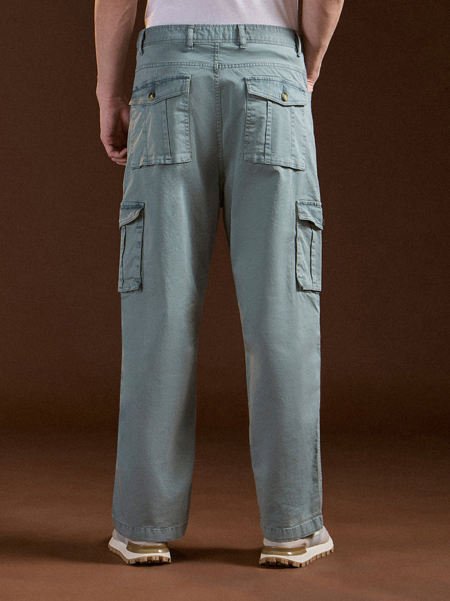Men Blue Straight Fit Cargo Pant