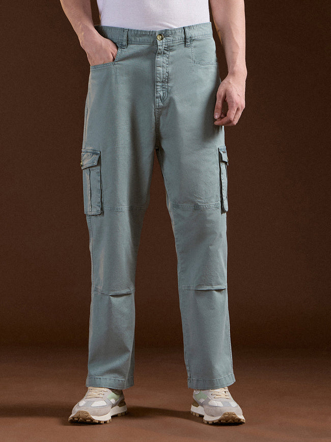 Men Blue Straight Fit Cargo Pant