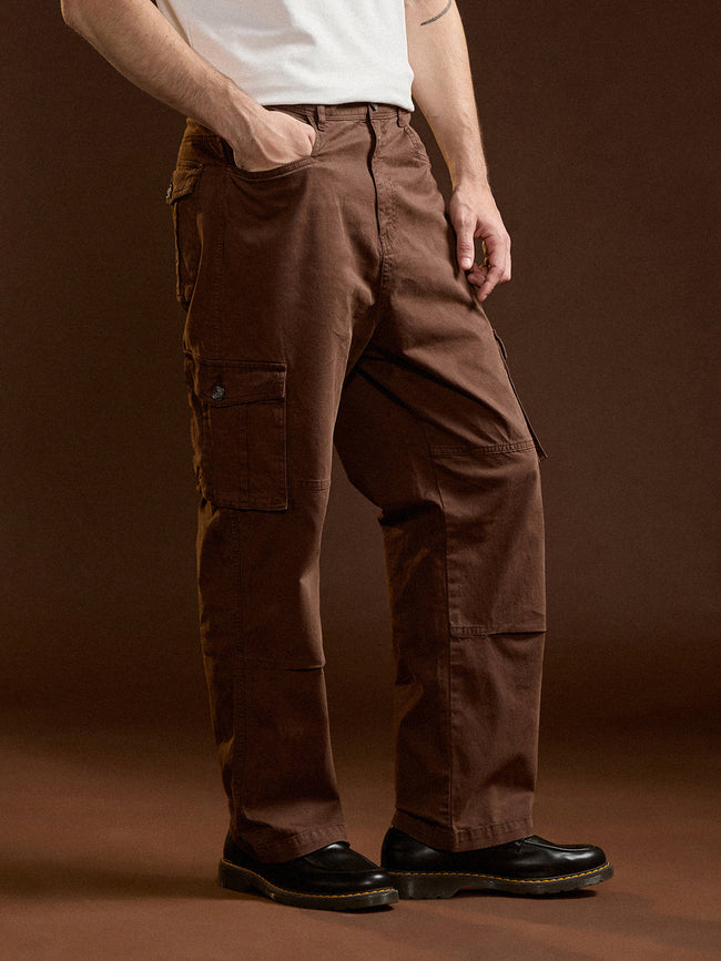 Men Brown Solid Straight Fit Cargo Pant
