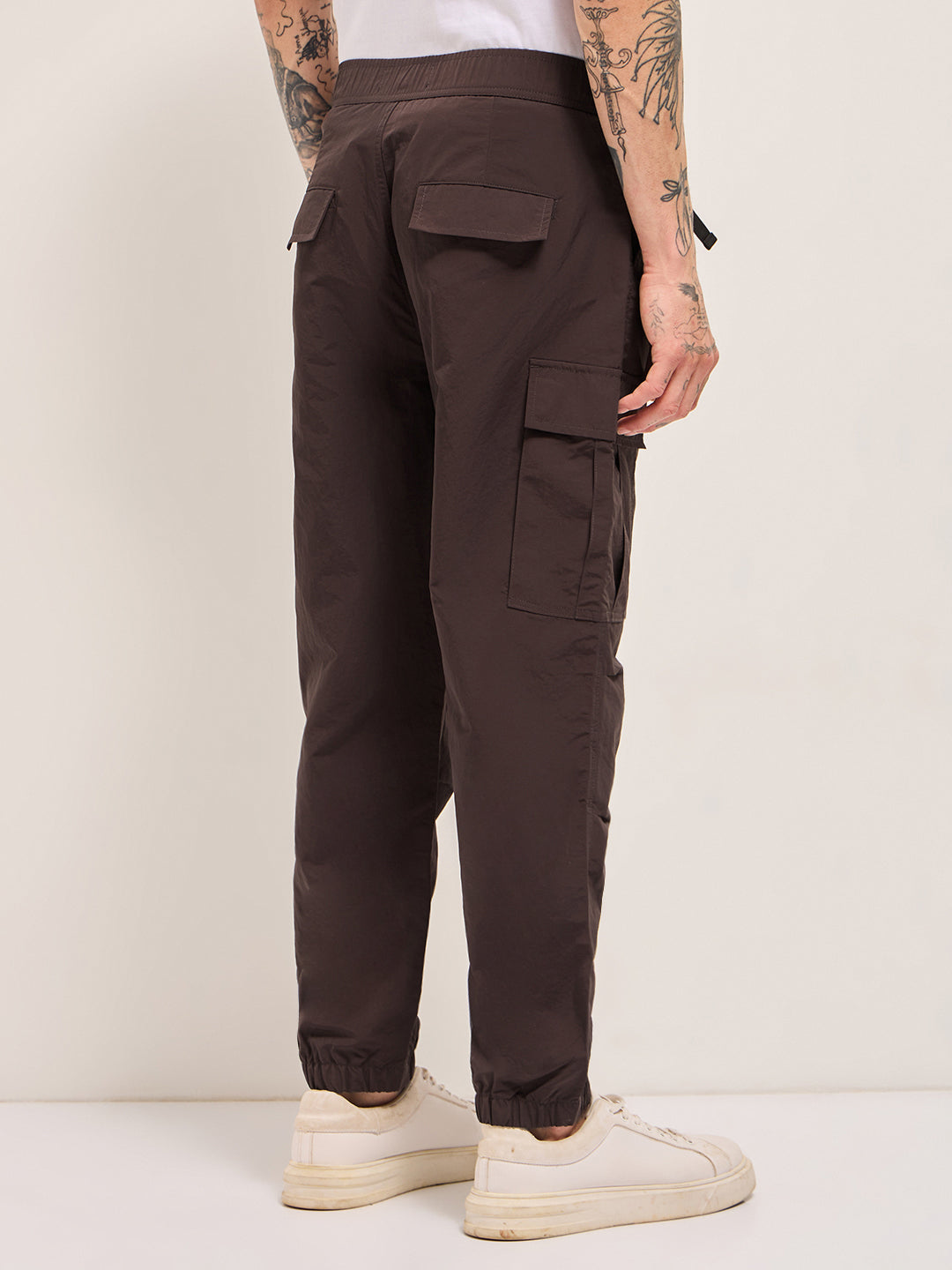 Men Brown Nylon Relaxed Fit Cargo Pants