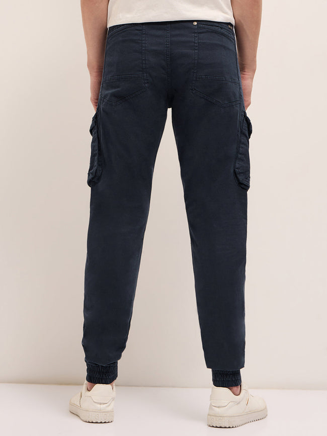 Men Classic Fit Blue Cargo Pants
