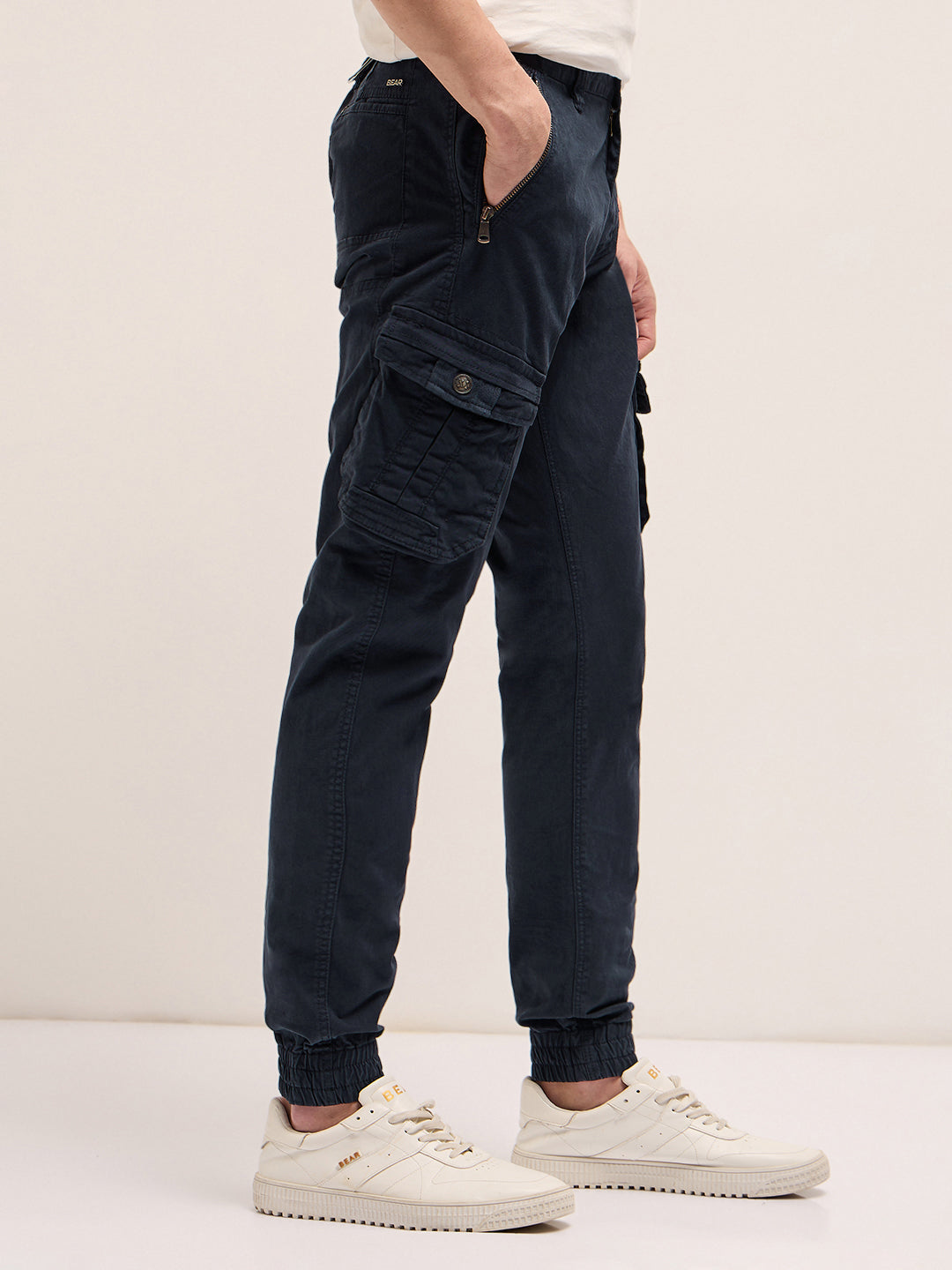 Men Classic Fit Blue Cargo Pants