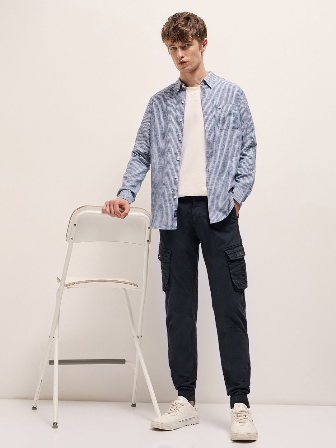 Men Classic Fit Blue Cargo Pants