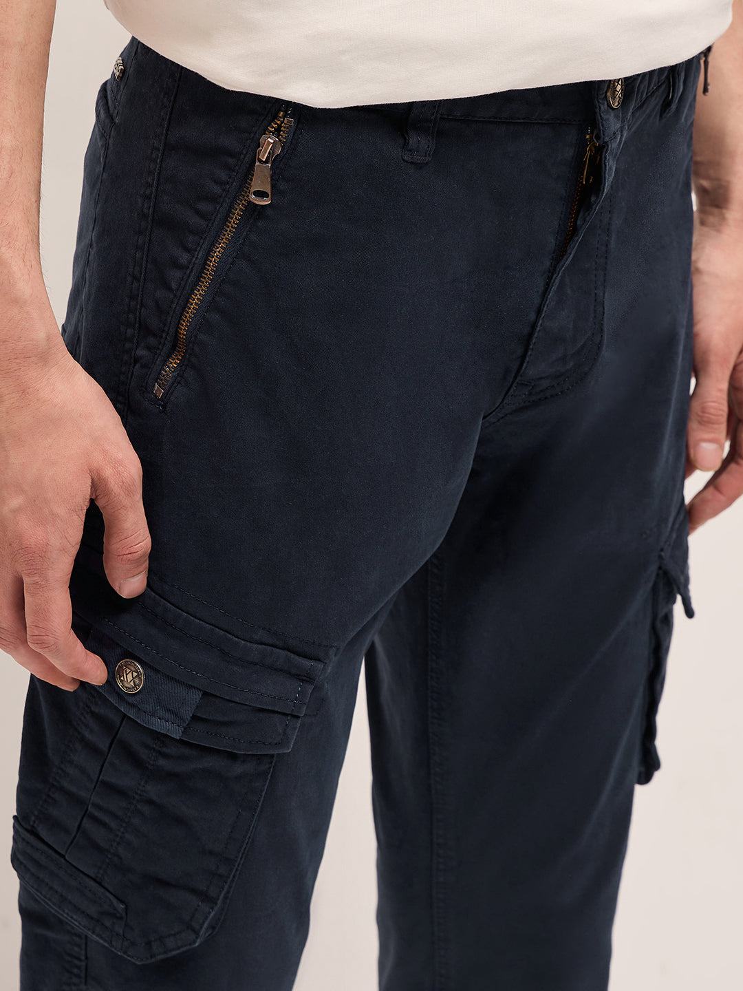 Men Classic Fit Blue Cargo Pants