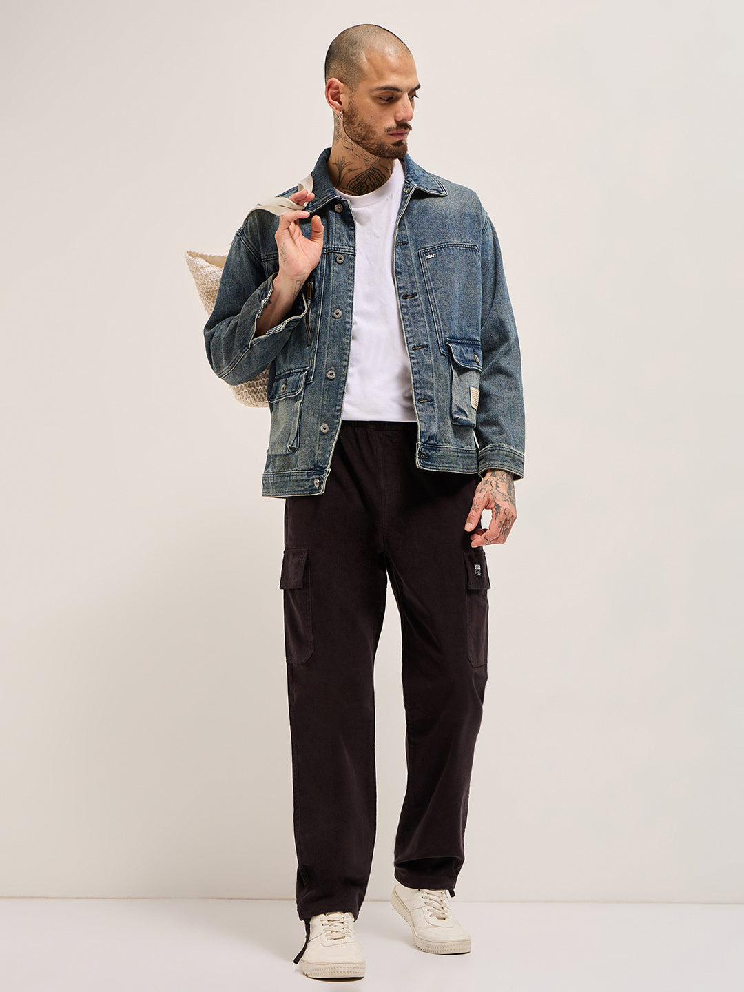 Men Dark Grey Solid Baggy Fit Stylish Corduroy Cargo Pant