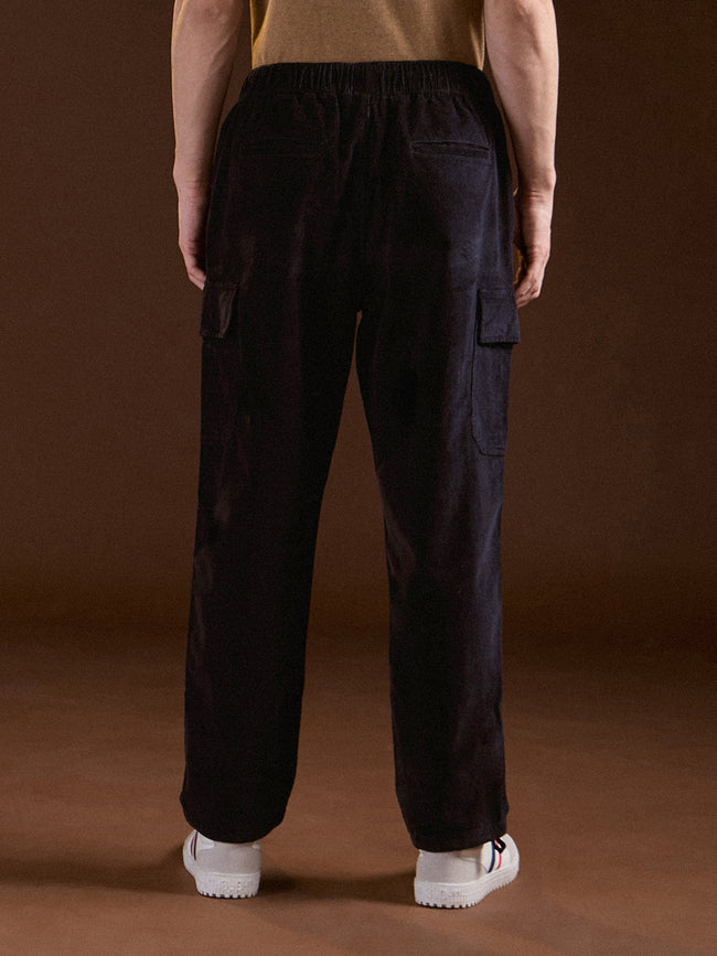 Men Navy Blue Solid Baggy Fit Stylish Corduroy Cargo Pant