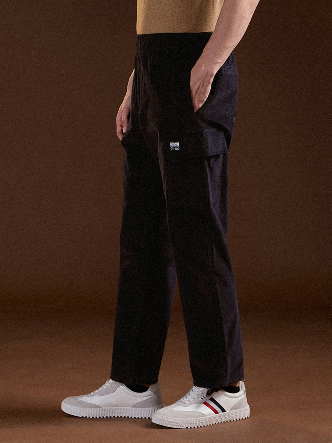 Men Navy Blue Solid Baggy Fit Stylish Corduroy Cargo Pant