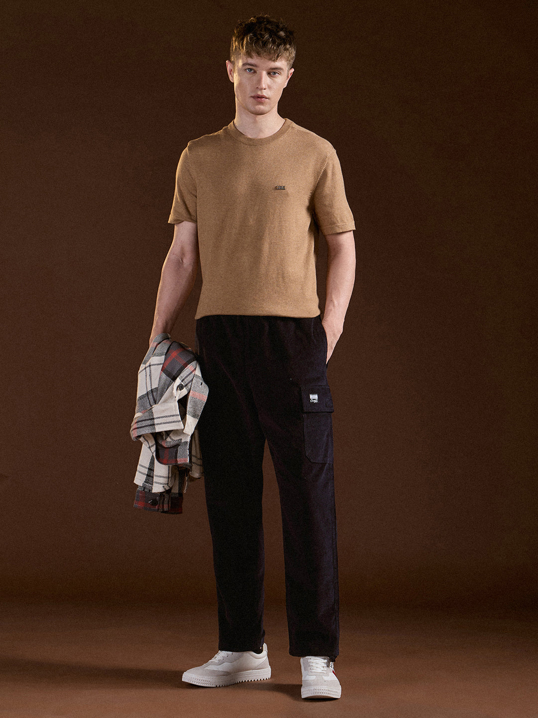 Men Navy Blue Solid Baggy Fit Stylish Corduroy Cargo Pant