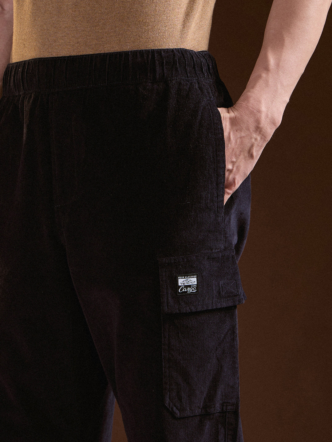 Men Navy Blue Solid Baggy Fit Stylish Corduroy Cargo Pant