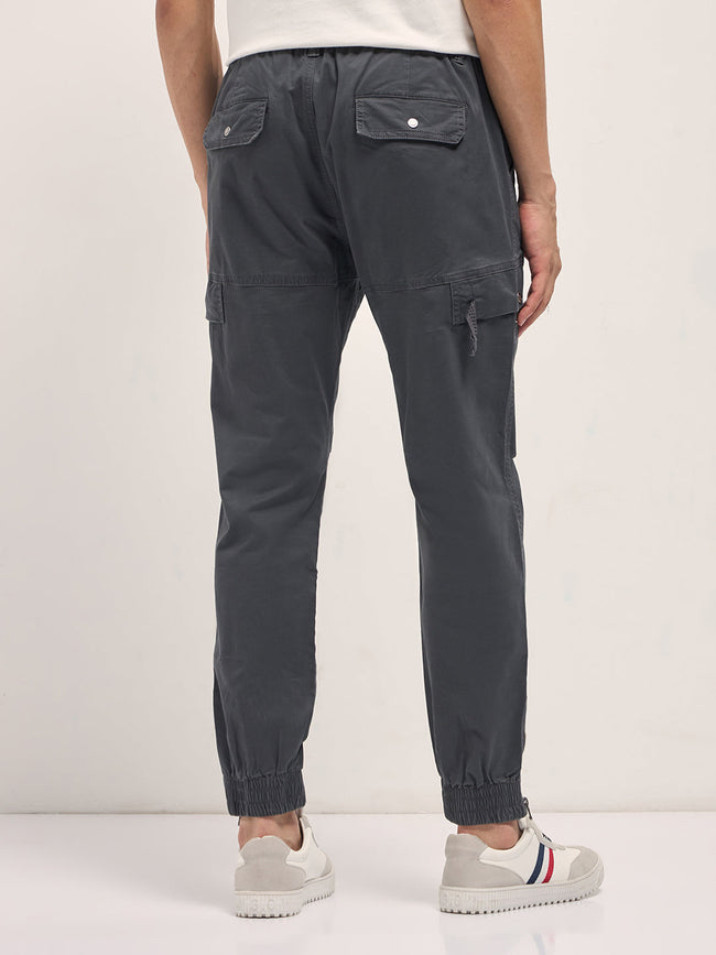 Men Grey Cotton Relaxed Fit Cargo Pants