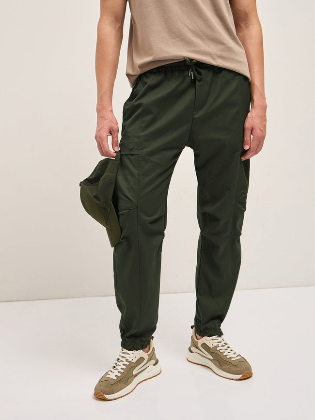 Men Green Relaxed Fit Polyester Cargo Pants