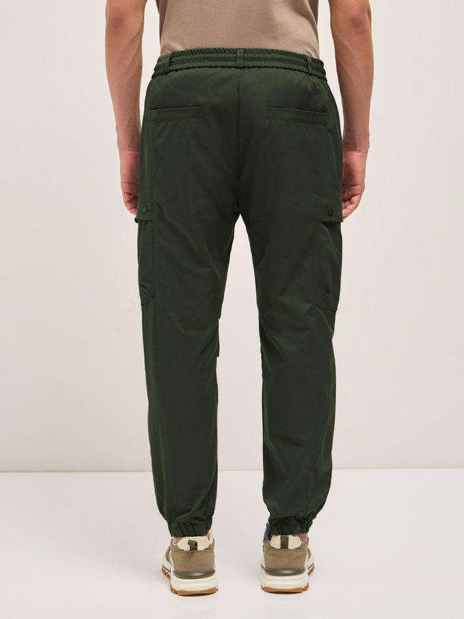 Men Green Relaxed Fit Polyester Cargo Pants