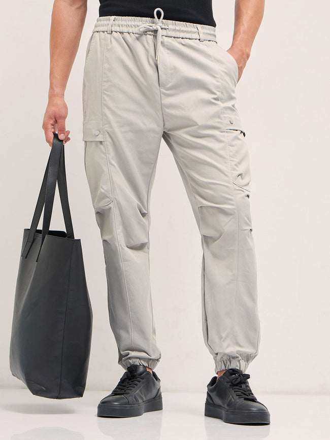 Men Grey Relaxed Fit Polyester Cargo Pants