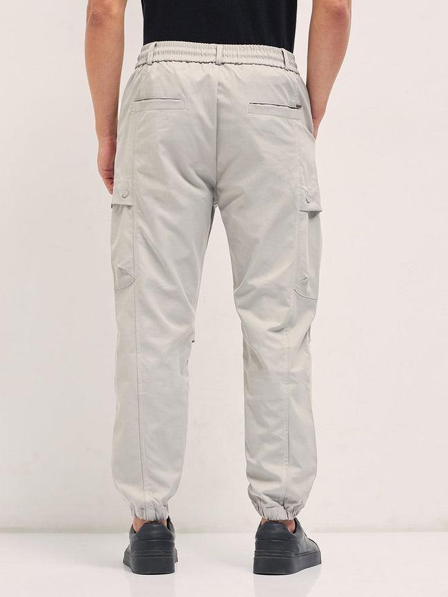 Men Grey Relaxed Fit Polyester Cargo Pants