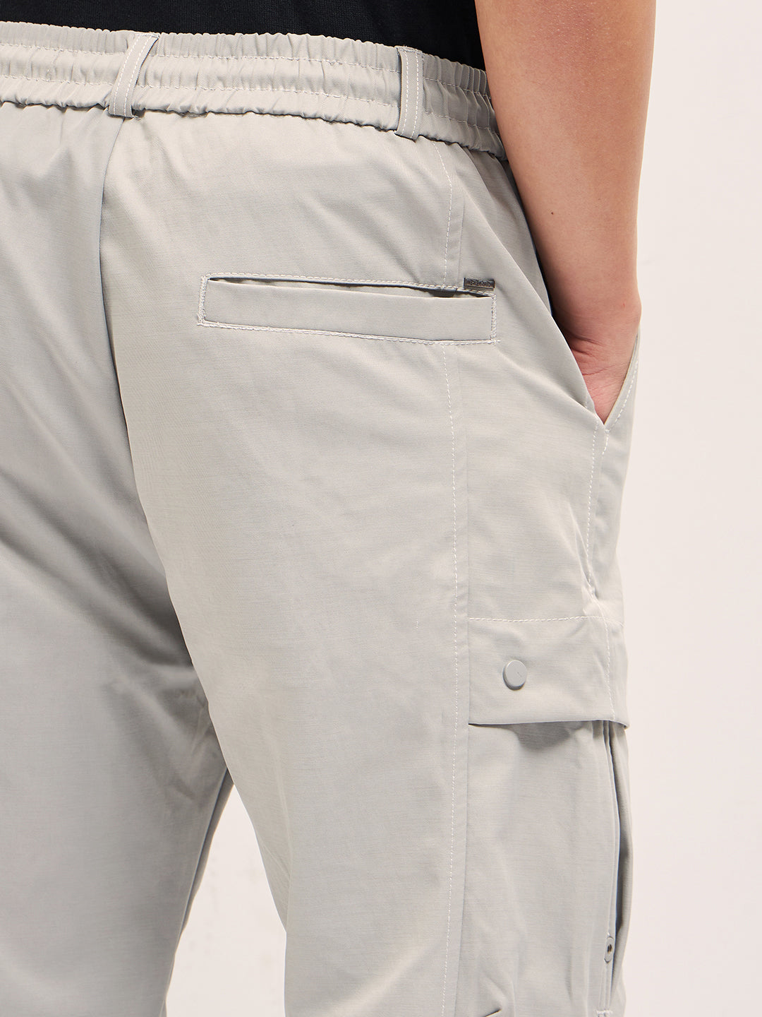 Men Grey Relaxed Fit Polyester Cargo Pants