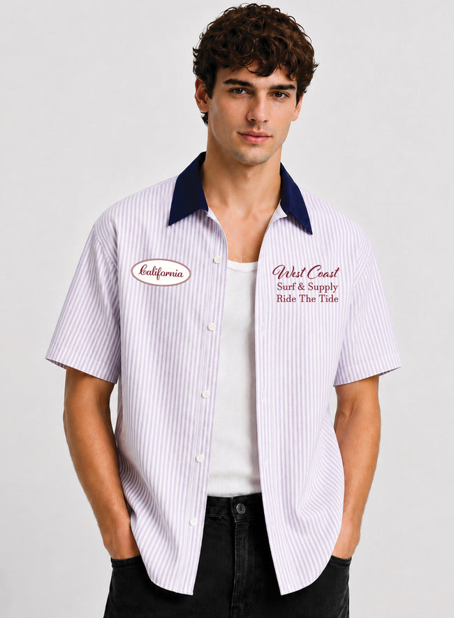 Men Lavender Striped Casual Shirt