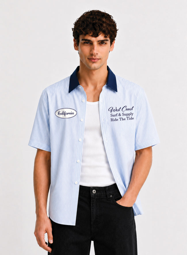 Men Blue Striped Casual Shirt