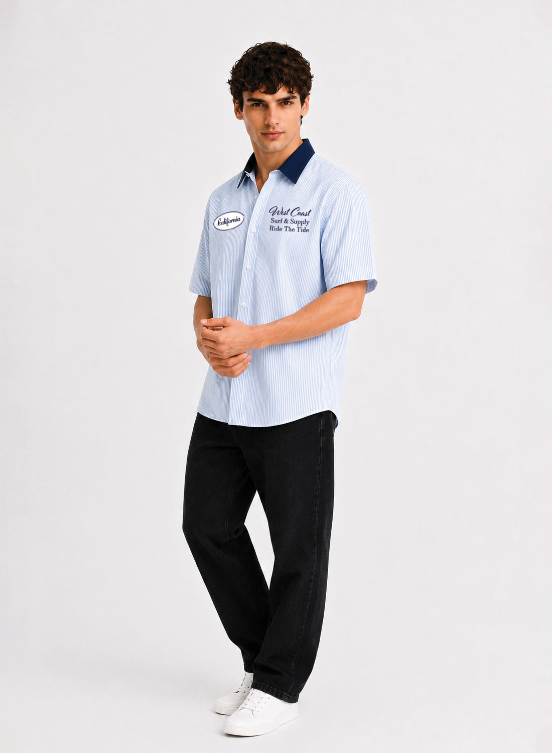 Men Blue Striped Casual Shirt
