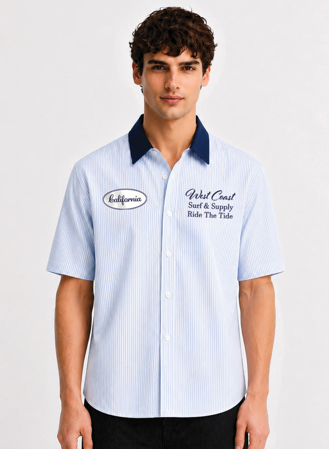 Men Blue Striped Casual Shirt