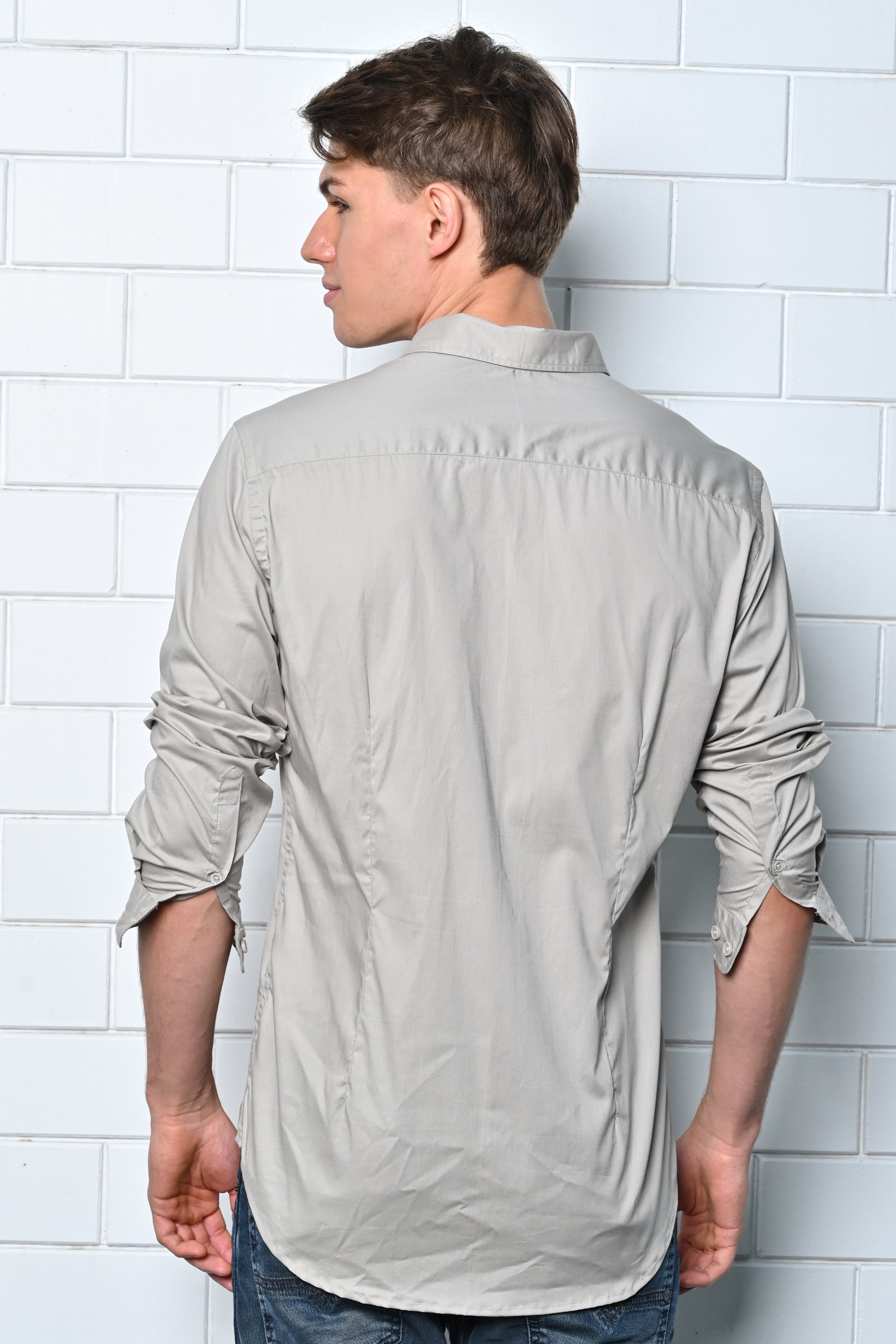 Men Cotton Lycra Solid Shirt